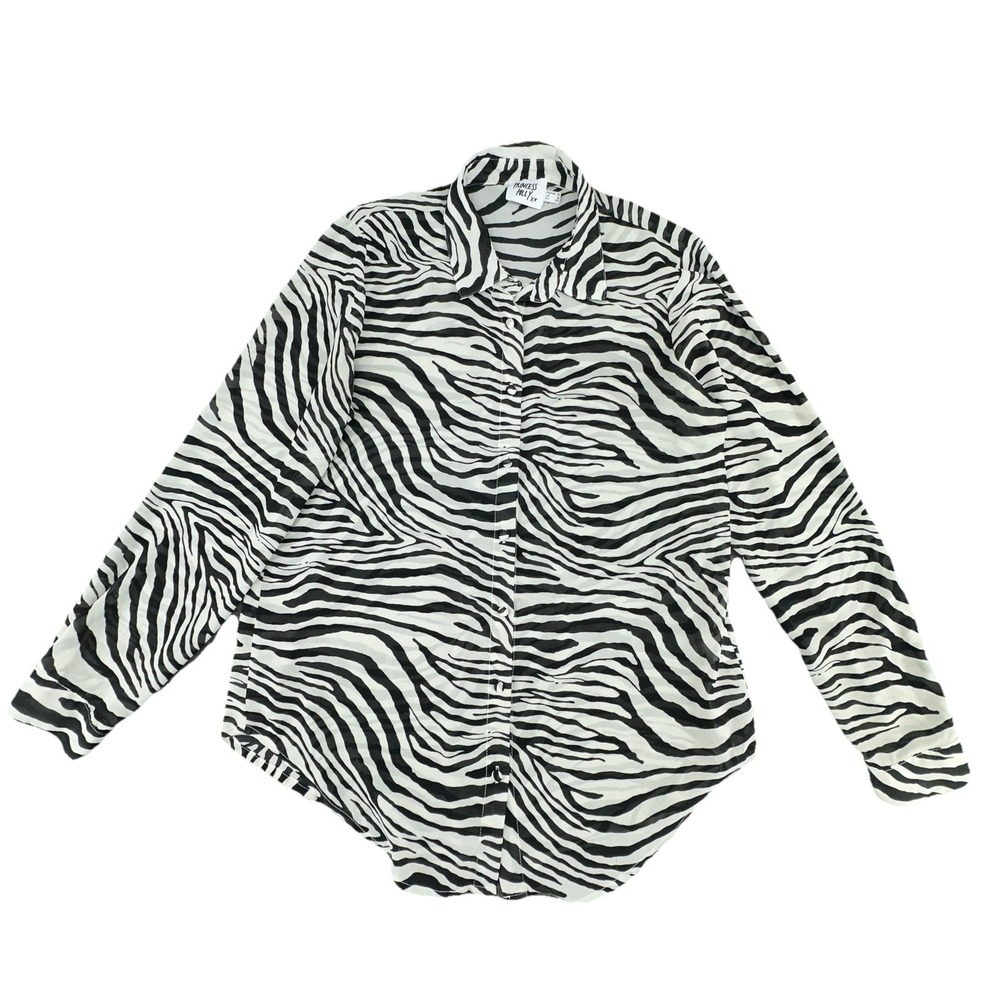 Princess Polly Zebra Print Button Front Sheer Blouse Long Sleeve Size US 8